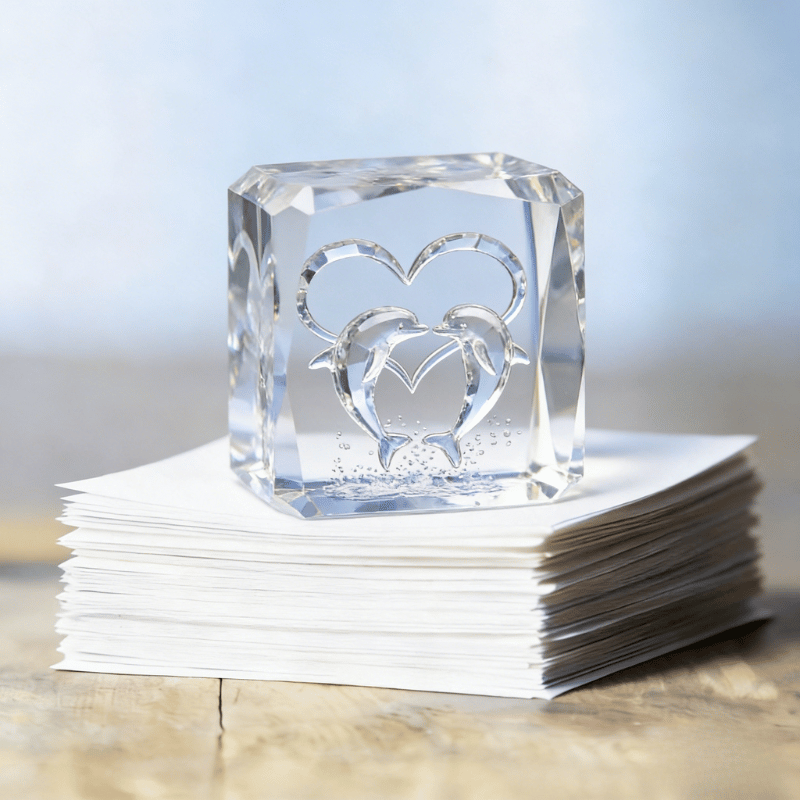 Dolphin 3D Crystal Engraved Paperweight.