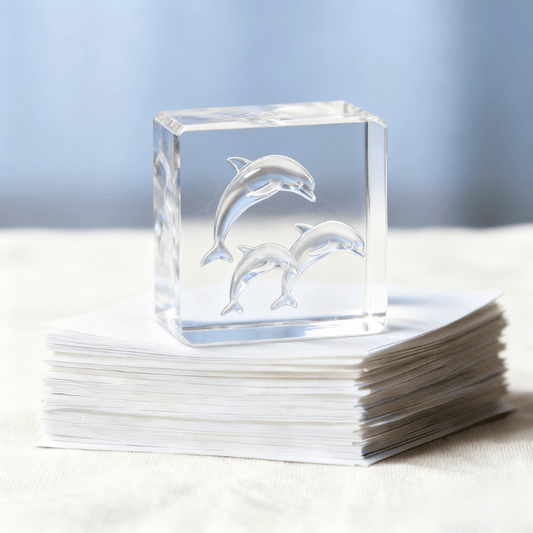 Dolphin 3D Crystal Engraved Paperweight.
